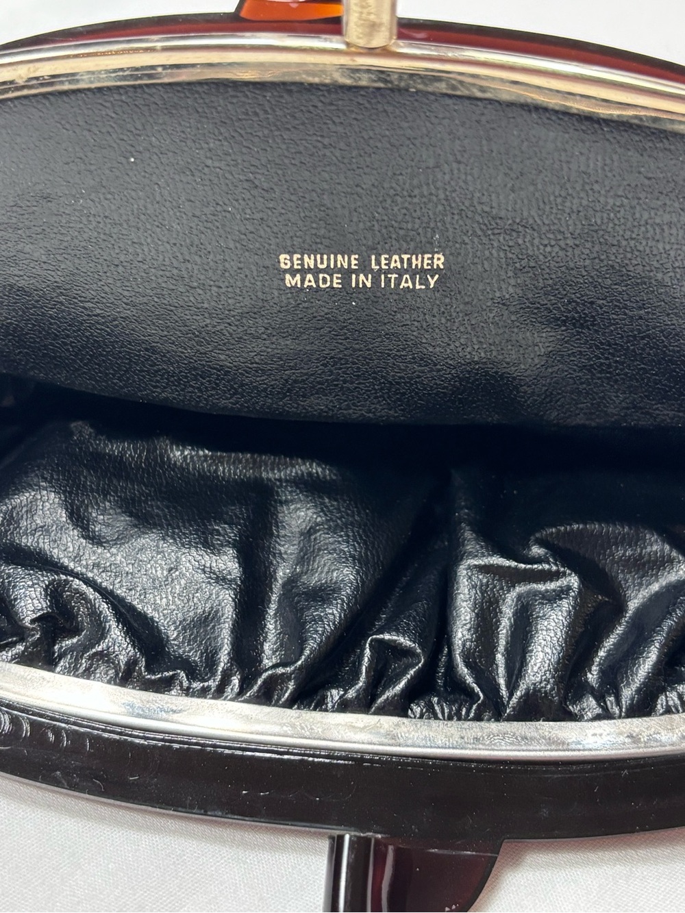 Vintage Italian Genuine Leather Metallic Gold Kiss-Lock Clutch Purse - Picture 8 of 16